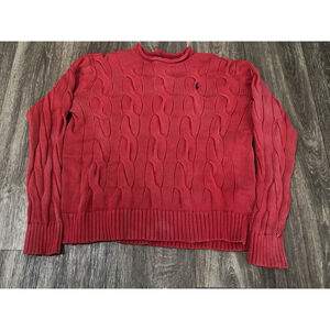 Polo Ralph Lauren Red Cable Knit Cotton Crewneck Sweater Women S Preppy Academia